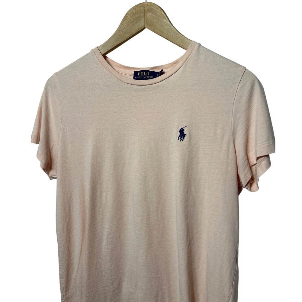 Polo Ralph Lauren Short Sleeve Crew Neck T-Shirt Peach Pink‎ Navy Pony Logo Sz L